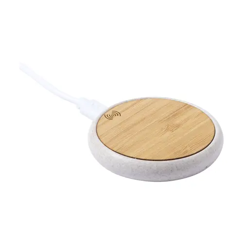 Caricabatterie wireless 5W in bambù e plastica di paglia di grano