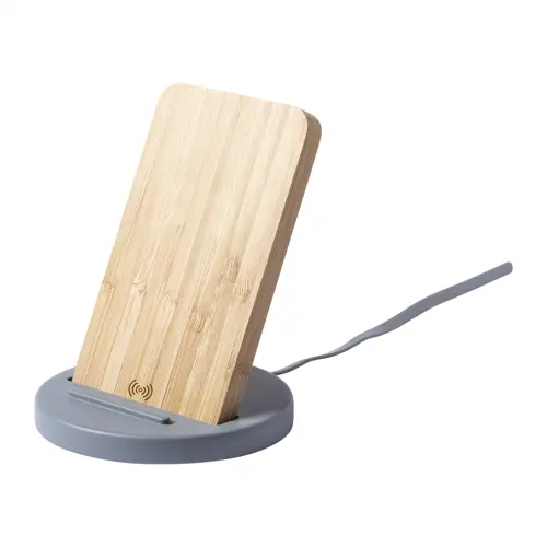 Supporto per smartphone con caricabatterie wireless da 5W in cemento calcareo e bambù