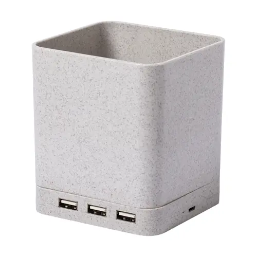 Portapenne in plastica ecologica con porta cellulare, caricabatterie wireless