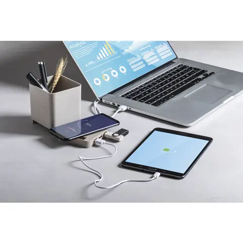 Portapenne in plastica ecologica con porta cellulare, caricabatterie wireless