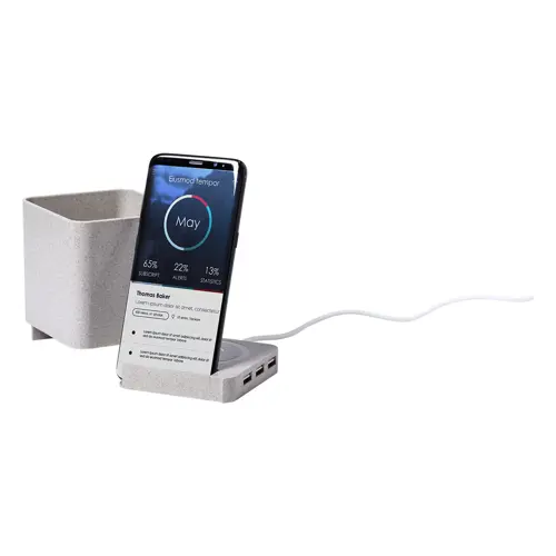 Portapenne in plastica ecologica con porta cellulare, caricabatterie wireless