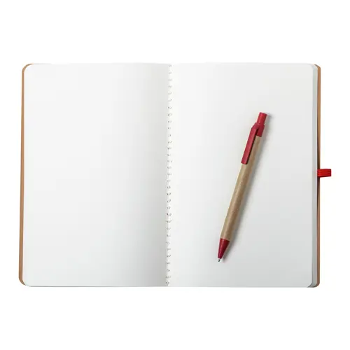 Block notes A5 in cartone riciclato con fogli neutri e penna a sfera refill blu