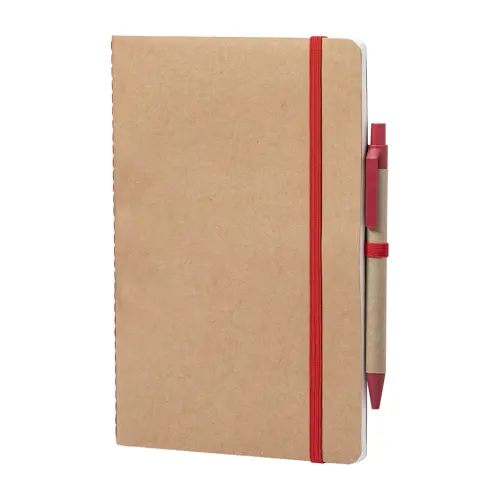Block notes A5 in cartone riciclato con fogli neutri e penna a sfera refill blu