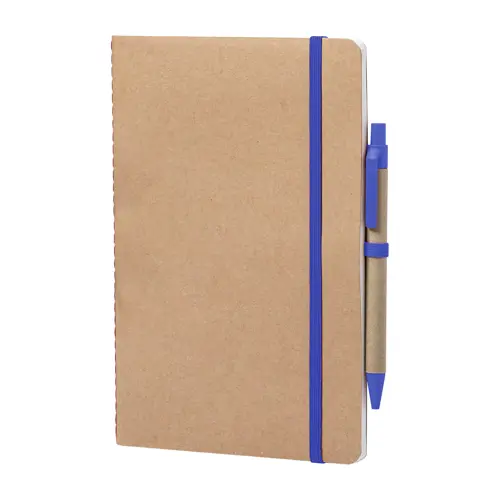 Block notes A5 in cartone riciclato con fogli neutri e penna a sfera refill blu