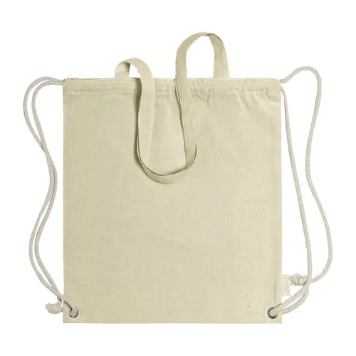 Sacca 100% in cotone riciclato con manici e chiusura a coulisse da 140gr 38x42cm