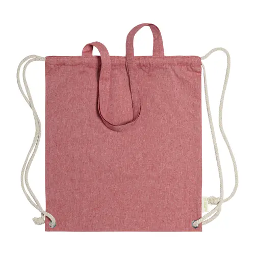 Sacca 100% in cotone riciclato con manici e chiusura a coulisse da 140gr 38x42cm