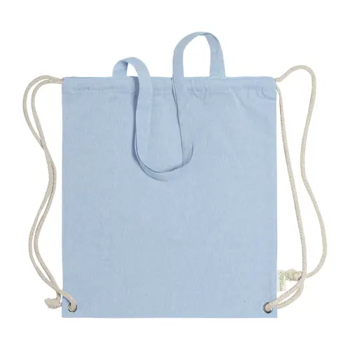 Sacca 100% in cotone riciclato con manici e chiusura a coulisse da 140gr 38x42cm
