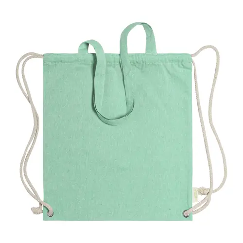Sacca 100% in cotone riciclato con manici e chiusura a coulisse da 140gr 38x42cm