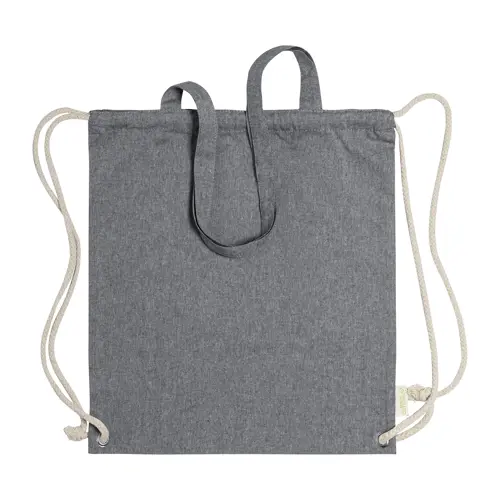 Sacca 100% in cotone riciclato con manici e chiusura a coulisse da 140gr 38x42cm