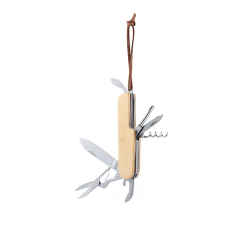 Coltellino tascabile multifunzione con impugnatura in bambù