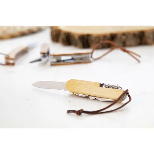 Coltellino tascabile multifunzione con impugnatura in bambù