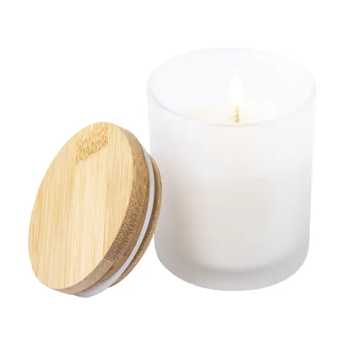 Candela profumata alla vaniglia in vaso di vetro con coperchio in bambù
