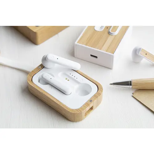 Auricolari bluetooth in custodia bambù