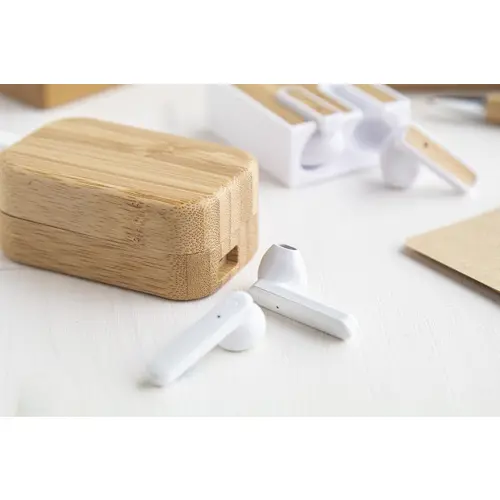 Auricolari bluetooth in custodia bambù