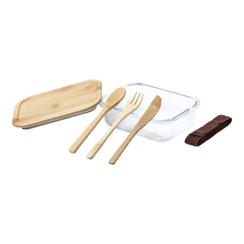 Porta pranzo in vetro e bambù con posate da 500ml