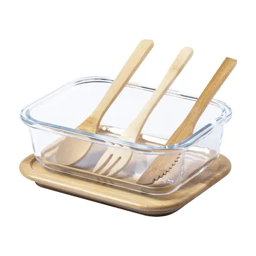 Porta pranzo in vetro e bambù con posate da 500ml