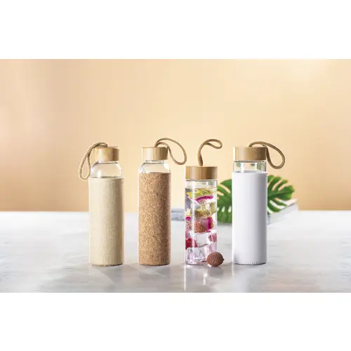 Borraccia da 500 ml in vetro con tappo in bambù e rivestimento in sughero