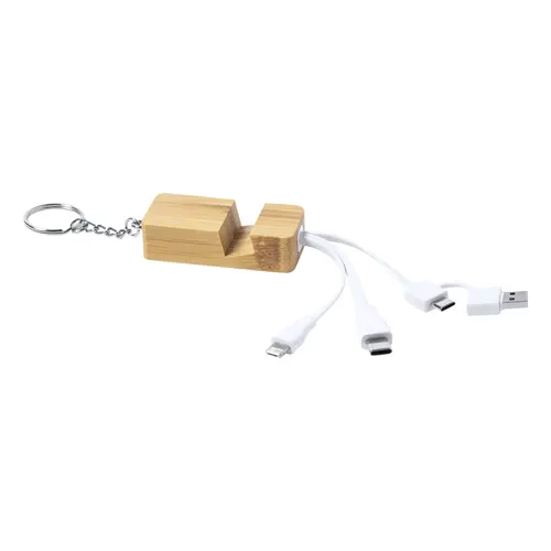 Portachiavi e supporto per il cellulare in bambù con cavi di ricarica USB