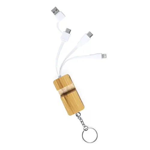 Portachiavi e supporto per il cellulare in bambù con cavi di ricarica USB
