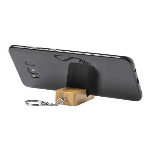 Portachiavi e supporto per il cellulare in bambù con cavi di ricarica USB