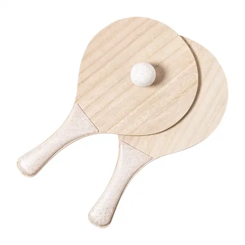 Racchettoni da spiaggia in legno con manici e palla in plastica ecologica