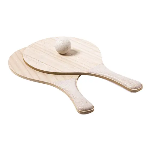 Racchettoni da spiaggia in legno con manici e palla in plastica ecologica