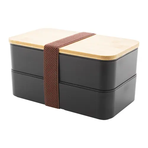 Porta pranzo a 2 scomparti contenitore e posate in plastica e coperchio bambù da 700ml