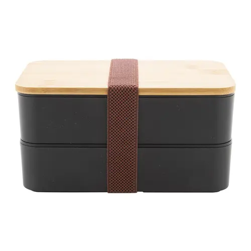 Porta pranzo a 2 scomparti contenitore e posate in plastica e coperchio bambù da 700ml