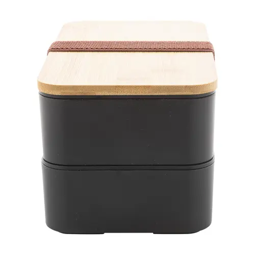 Porta pranzo a 2 scomparti contenitore e posate in plastica e coperchio bambù da 700ml