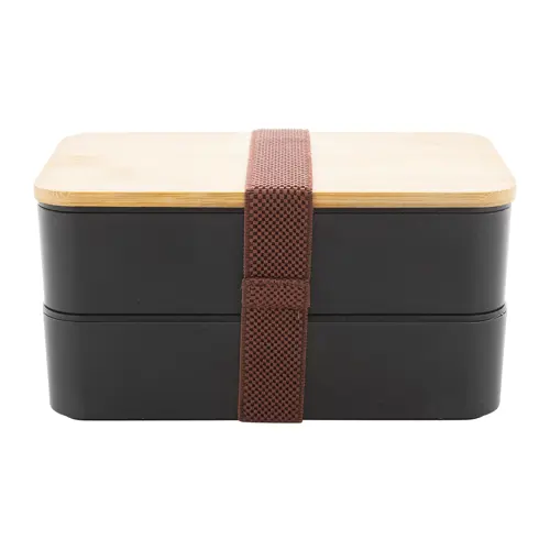 Porta pranzo a 2 scomparti contenitore e posate in plastica e coperchio bambù da 700ml