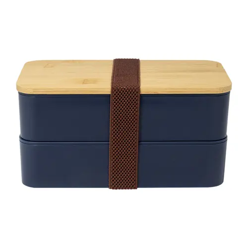 Porta pranzo a 2 scomparti contenitore e posate in plastica e coperchio bambù da 700ml