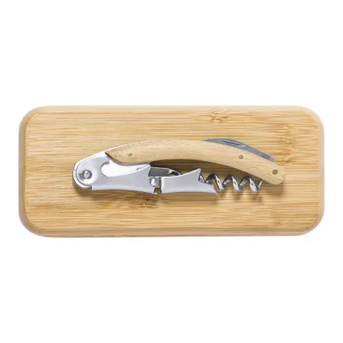 Cavatappi con apribottiglie in acciaio inox con manico e scatola di bambù