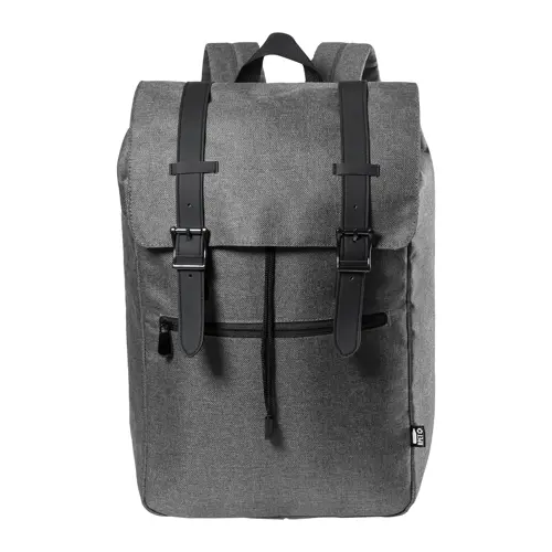 Zaino porta pc da 15" in poliestere 300D RPET con scomparto principale dalla chiusura a coulisse e bottone magnetico