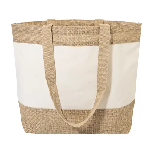 Borsa spiaggia colorata in juta e cotone con manici lunghi 48×35×15cm