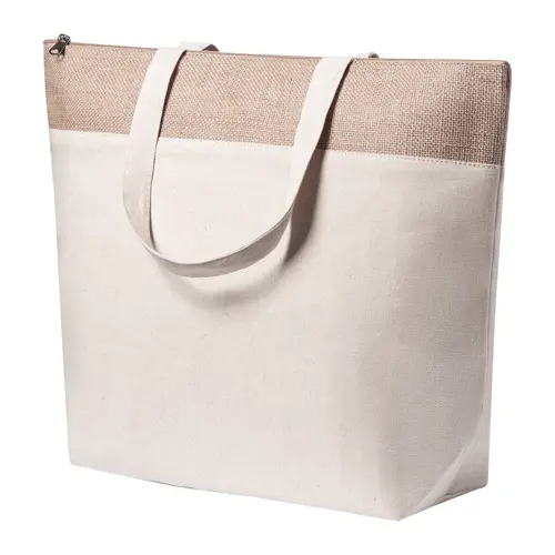 Borsa termica per la spesa in 100% cotone e juta laminata con imbottitura in alluminio da 140gr 43×33×14cm