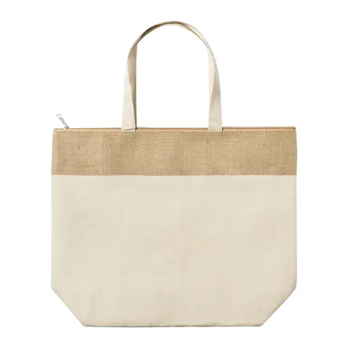 Borsa termica per la spesa in 100% cotone e juta laminata con imbottitura in alluminio da 140gr 43×33×14cm