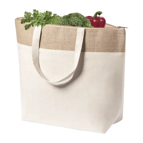 Borsa termica per la spesa in 100% cotone e juta laminata con imbottitura in alluminio da 140gr 43×33×14cm