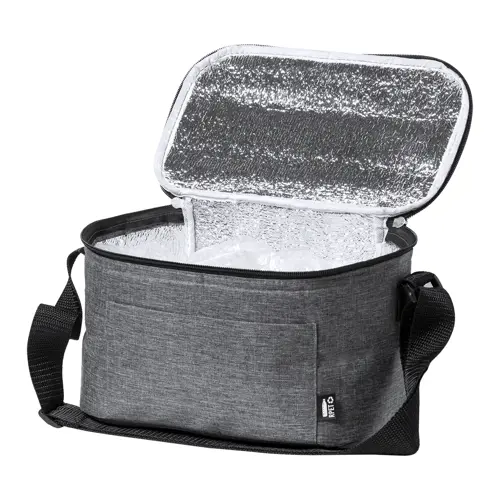 Borsa termica in RPET con tracolla e tasca frontale 25×15×15cm