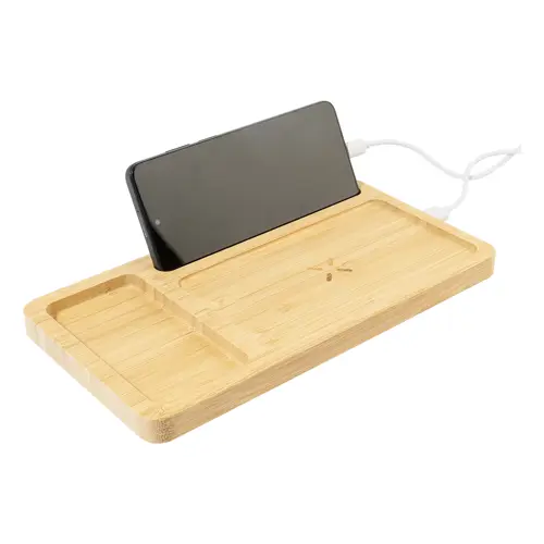 Organizer portacellulare in bambù con caricabatterie wireless 15W