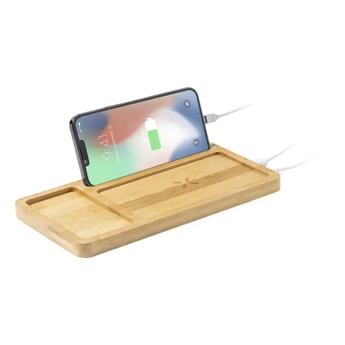 Organizer portacellulare in bambù con caricabatterie wireless 15W
