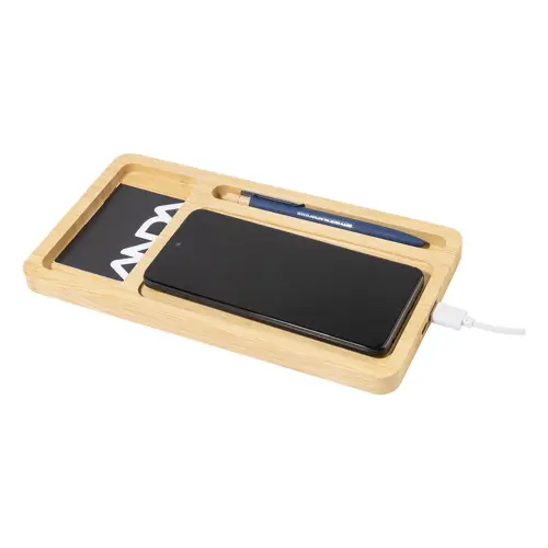 Organizer portacellulare in bambù con caricabatterie wireless 15W
