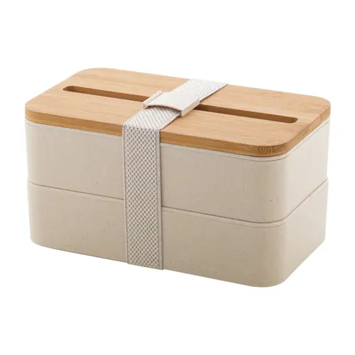 Porta pranzo a 2 scomparti da 700ml in plastica PP con set di posate coperchio in bambù e portacellulare