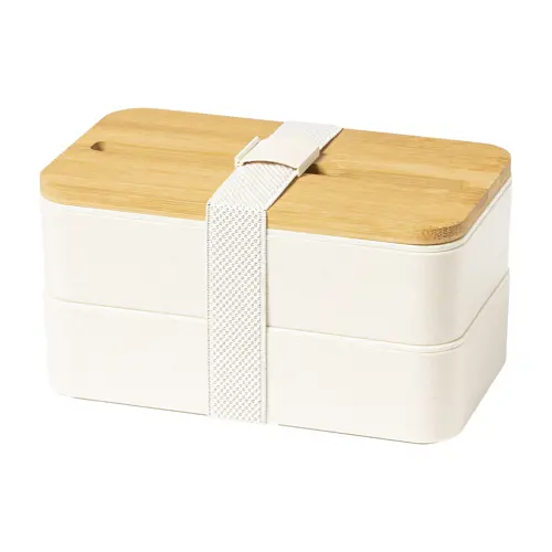 Porta pranzo a 2 scomparti da 700ml in plastica PP con set di posate coperchio in bambù e portacellulare