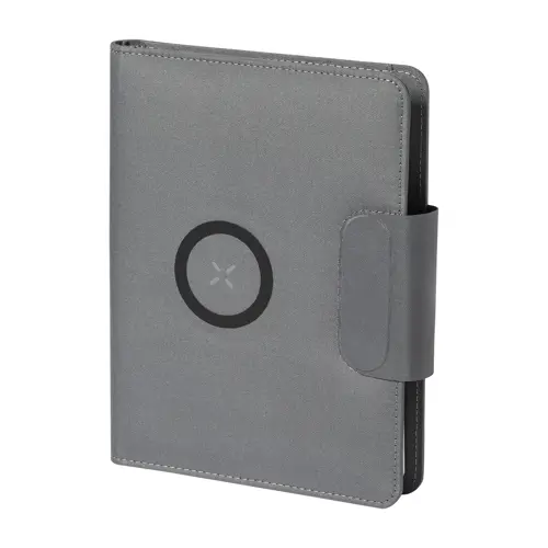 Cartella portadocumenti in RPET con block note A5 da 65 fogli a righe e caricabatterie rapido magnetico wireless 10W