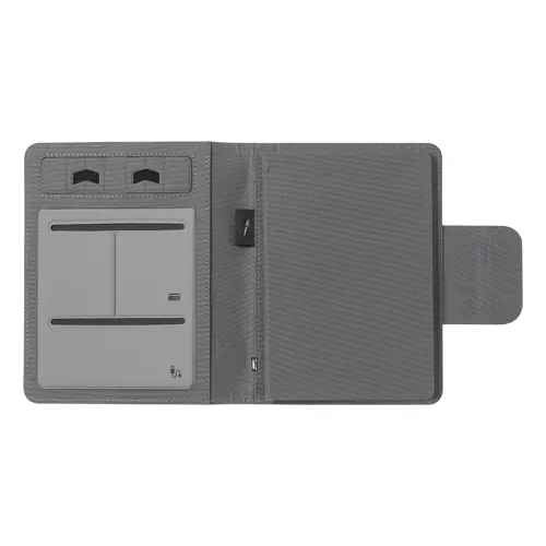 Cartella portadocumenti in RPET con block note A5 da 65 fogli a righe e caricabatterie rapido magnetico wireless 10W