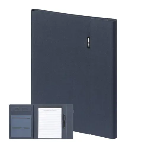 Cartella portadocumenti in RPET chiusura magnetica portacellulare pieghevole e Block notes in formato A4 da 20 fogli a righe