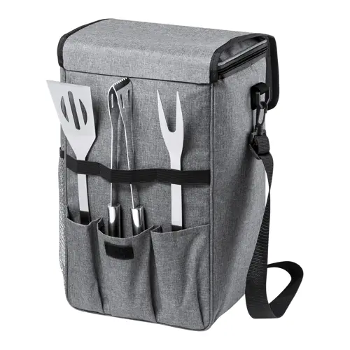 Borsa termica in RPET con set barbecue in acciaio inox 25×38×20cm
