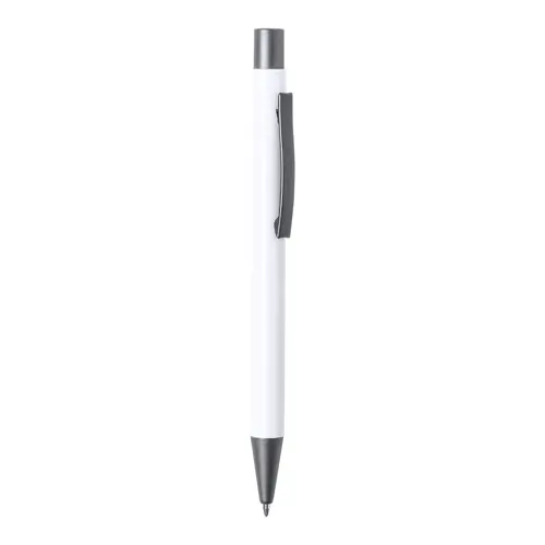Penna a sfera in alluminio riciclato con finiture color canna di fucile e refill blu