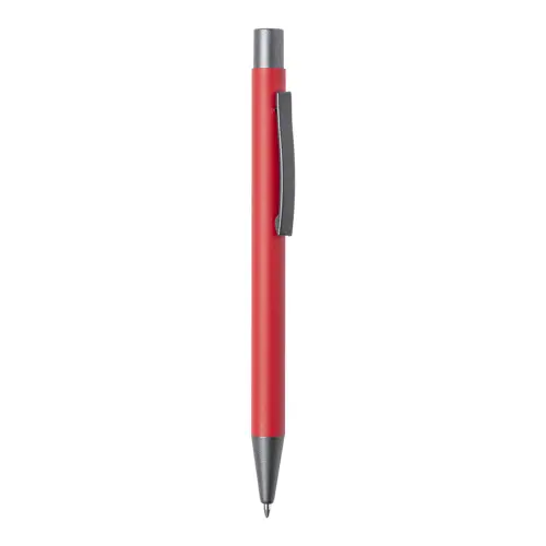 Penna a sfera in alluminio riciclato con finiture color canna di fucile e refill blu