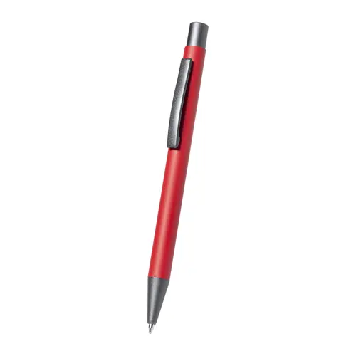 Penna a sfera in alluminio riciclato con finiture color canna di fucile e refill blu